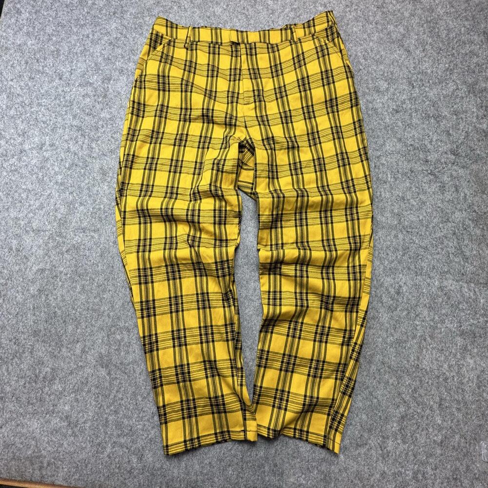 Hot Topic Plaid Dress Pants Womens Plus 2X Yellow Twill Stretch Straight Leg